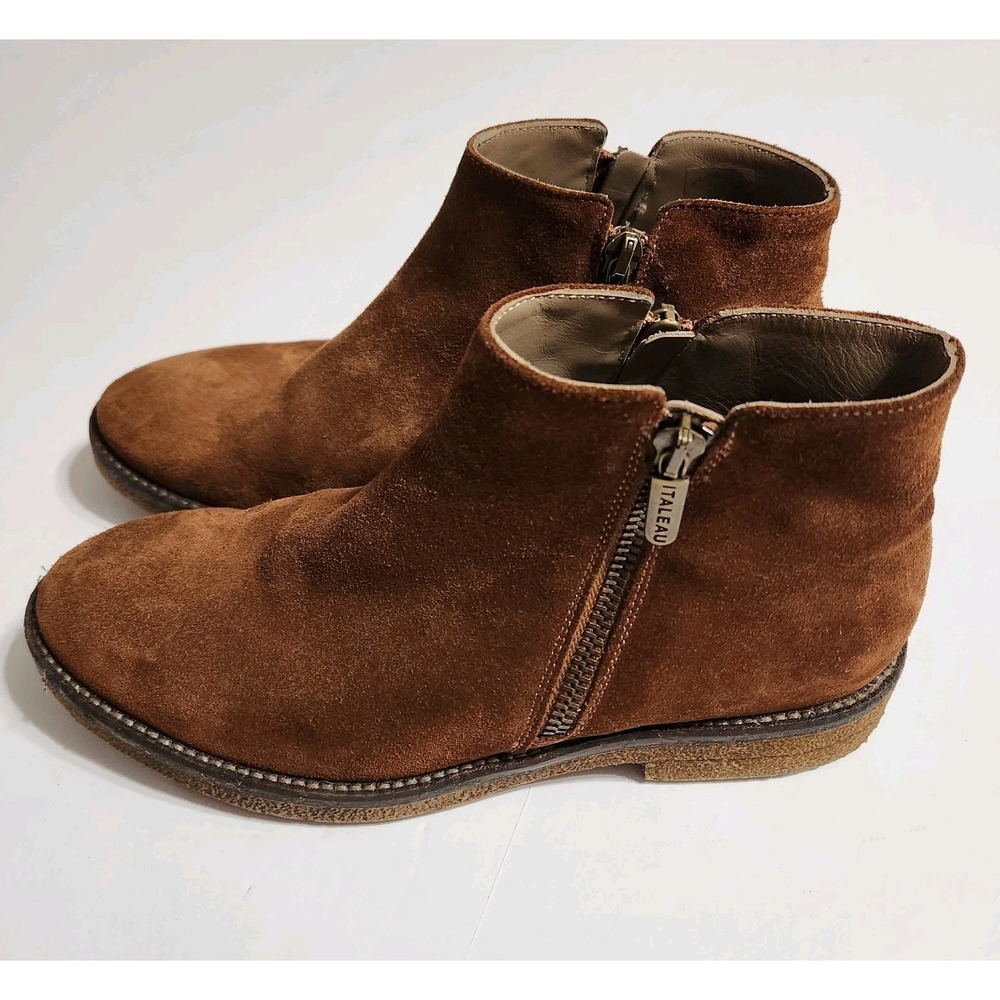 Italeu Made In Italy Cognac Brown Suede Waterproof Booties Size 36.5 EUC